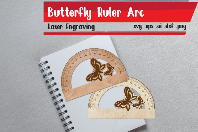 Butterfly Ruler Arch - Ruler Protactor - Wooden Ruler SVG zafrans studio 