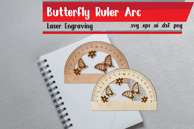 Butterfly Ruler Arch - Ruler Protactor - Wooden Ruler SVG zafrans studio 