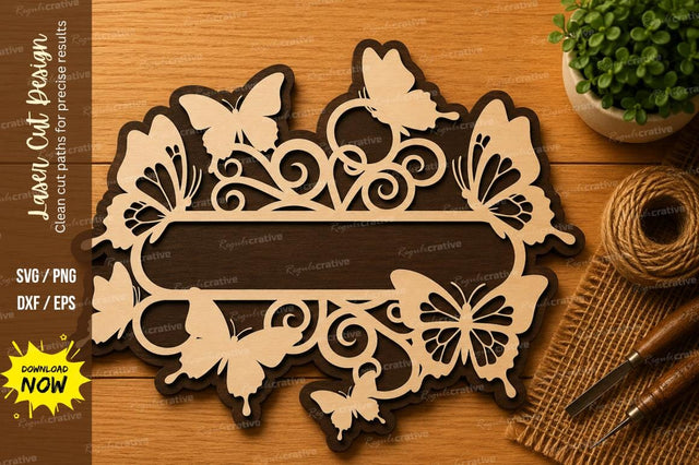 Butterfly Scroll Name Frame Laser Cut SVG File SVG Regulrcrative 