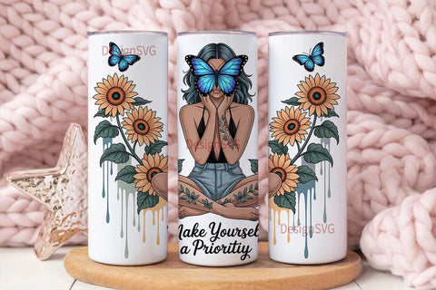 Butterfly Self-Care 20oz Tumbler Wrap Sublimation DesignSVG 