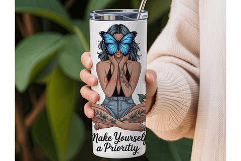 Butterfly Self-Care 20oz Tumbler Wrap Sublimation DesignSVG 