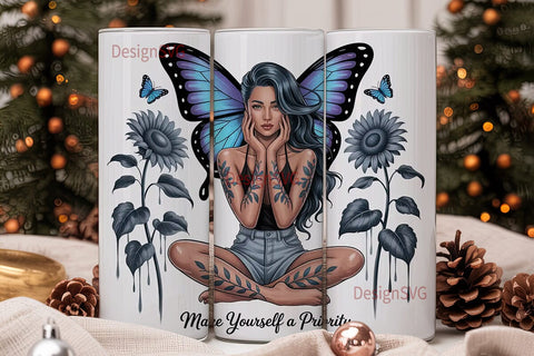 Butterfly Self-Care 20oz Tumbler Wrap Sublimation DesignSVG 
