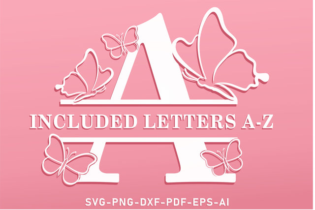 Butterfly Split Monogram Alphabet Letters Set A-Z SVG Designs Bundle, Animal Font SVG Laser Cut Files, Family Name Sign Monogram Letter SVG, PNG, DXF, For Cricut SVG D2PUTRI Designs 