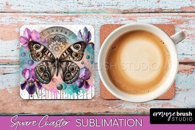 Butterfly Square Coaster Sublimation - Butterfly Coaster PNG Sublimation OrangeBrushStudio 