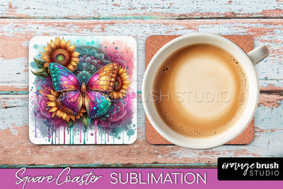 Butterfly Square Coaster Sublimation - Butterfly Coaster PNG Sublimation OrangeBrushStudio 