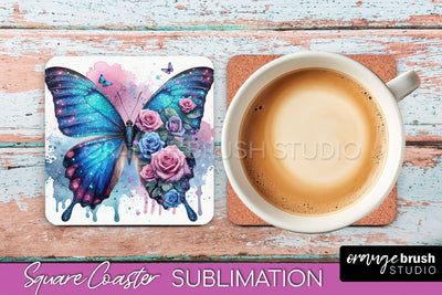 Butterfly Square Coaster Sublimation - Butterfly Coaster PNG Sublimation OrangeBrushStudio 