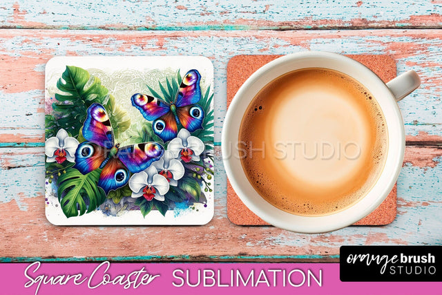 Butterfly Square Coaster Sublimation - Butterfly Coaster PNG Sublimation OrangeBrushStudio 