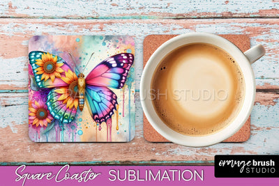 Butterfly Square Coaster Sublimation - Butterfly Coaster PNG Sublimation OrangeBrushStudio 