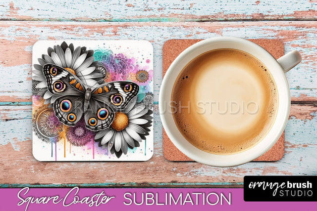 Butterfly Square Coaster Sublimation - Butterfly Coaster PNG Sublimation OrangeBrushStudio 