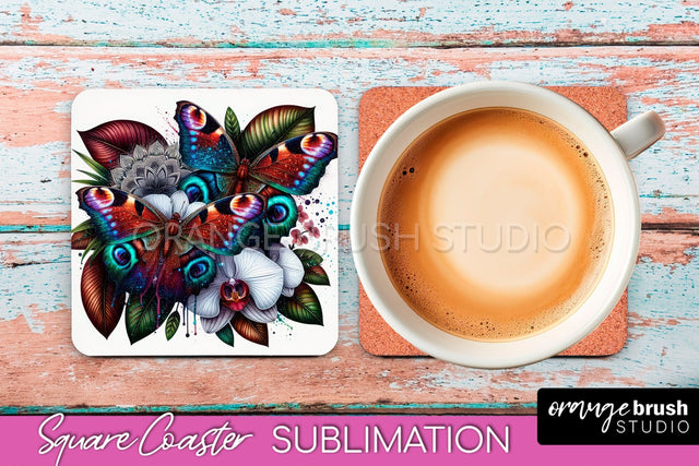 Butterfly Square Coaster Sublimation - Butterfly Coaster PNG Sublimation OrangeBrushStudio 