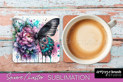 Butterfly Square Coaster Sublimation - Butterfly Coaster PNG Sublimation OrangeBrushStudio 