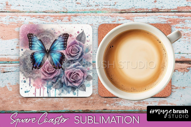 Butterfly Square Coaster Sublimation - Butterfly Coaster PNG Sublimation OrangeBrushStudio 