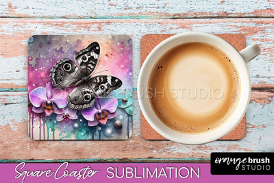 Butterfly Square Coaster Sublimation - Butterfly Coaster PNG Sublimation OrangeBrushStudio 