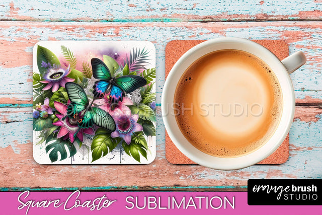 Butterfly Square Coaster Sublimation - Butterfly Coaster PNG Sublimation OrangeBrushStudio 