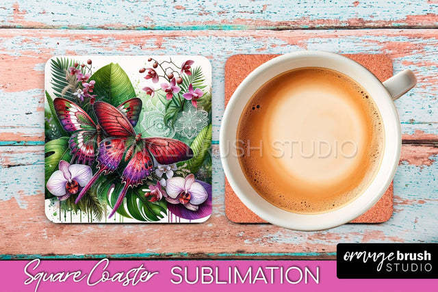 Butterfly Square Coaster Sublimation - Butterfly Coaster PNG Sublimation OrangeBrushStudio 