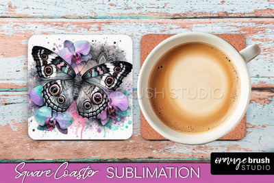 Butterfly Square Coaster Sublimation - Butterfly Coaster PNG Sublimation OrangeBrushStudio 
