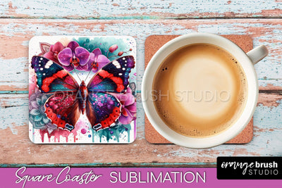 Butterfly Square Coaster Sublimation - Butterfly Coaster PNG Sublimation OrangeBrushStudio 