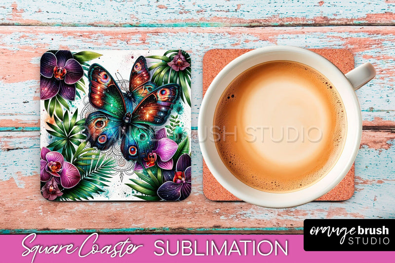 Butterfly Square Coaster Sublimation - Butterfly Coaster PNG Sublimation OrangeBrushStudio 