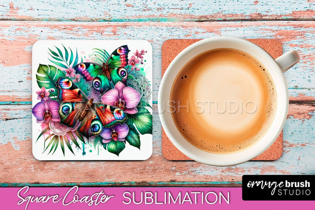 Butterfly Square Coaster Sublimation - Butterfly Coaster PNG Sublimation OrangeBrushStudio 