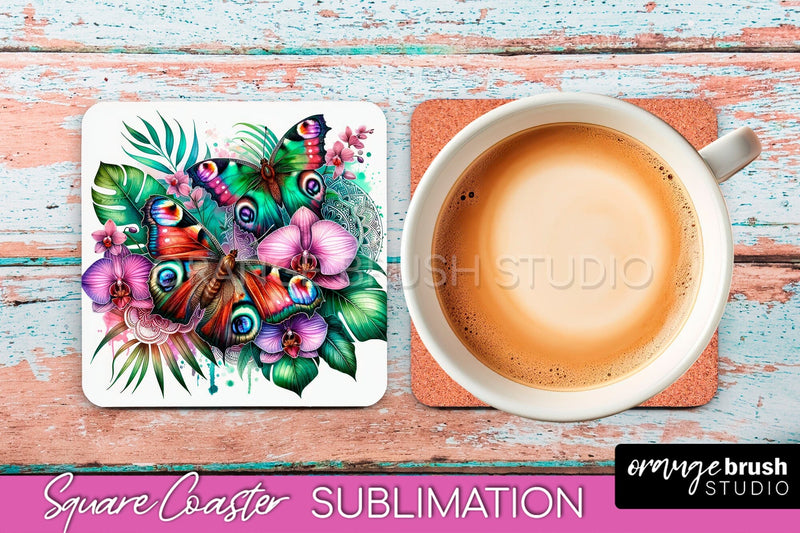 Butterfly Square Coaster Sublimation - Butterfly Coaster PNG Sublimation OrangeBrushStudio 
