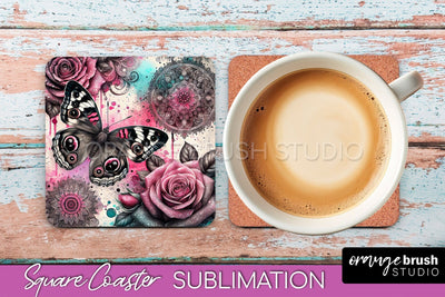 Butterfly Square Coaster Sublimation - Butterfly Coaster PNG Sublimation OrangeBrushStudio 
