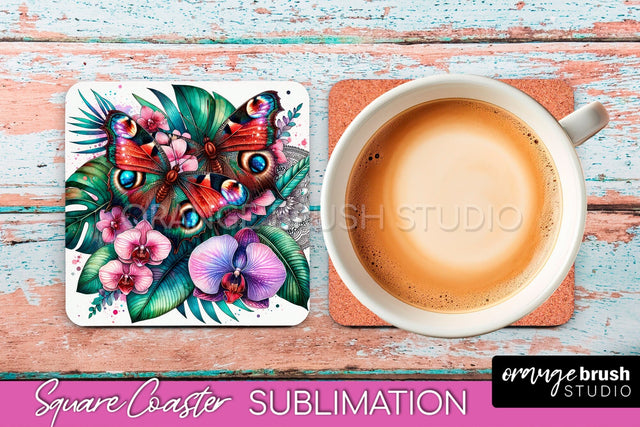 Butterfly Square Coaster Sublimation - Butterfly Coaster PNG Sublimation OrangeBrushStudio 