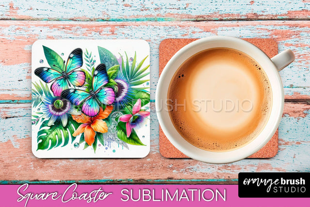 Butterfly Square Coaster Sublimation - Butterfly Coaster PNG Sublimation OrangeBrushStudio 