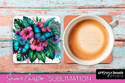 Butterfly Square Coaster Sublimation - Butterfly Coaster PNG Sublimation OrangeBrushStudio 