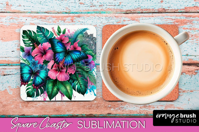 Butterfly Square Coaster Sublimation - Butterfly Coaster PNG Sublimation OrangeBrushStudio 