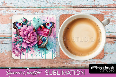 Butterfly Square Coaster Sublimation - Butterfly Coaster PNG Sublimation OrangeBrushStudio 
