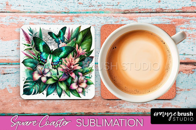 Butterfly Square Coaster Sublimation - Butterfly Coaster PNG Sublimation OrangeBrushStudio 