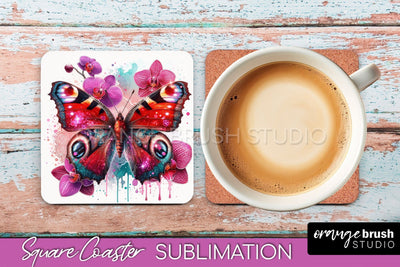 Butterfly Square Coaster Sublimation - Butterfly Coaster PNG Sublimation OrangeBrushStudio 