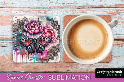 Butterfly Square Coaster Sublimation - Butterfly Coaster PNG Sublimation OrangeBrushStudio 