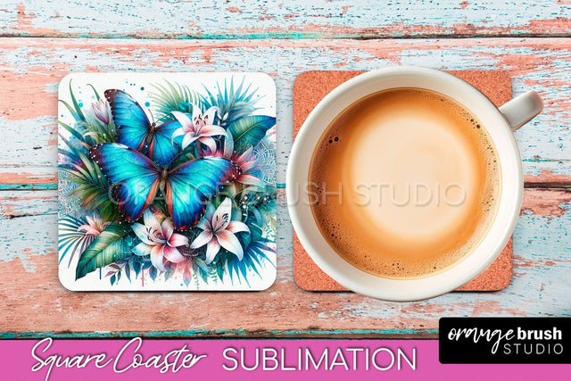 Butterfly Square Coaster Sublimation - Butterfly Coaster PNG Sublimation OrangeBrushStudio 