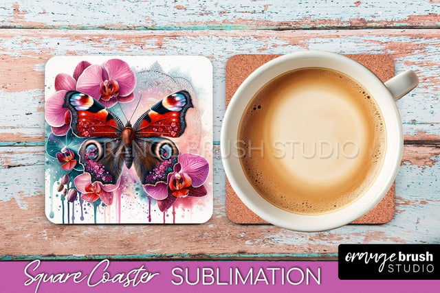 Butterfly Square Coaster Sublimation - Butterfly Coaster PNG Sublimation OrangeBrushStudio 