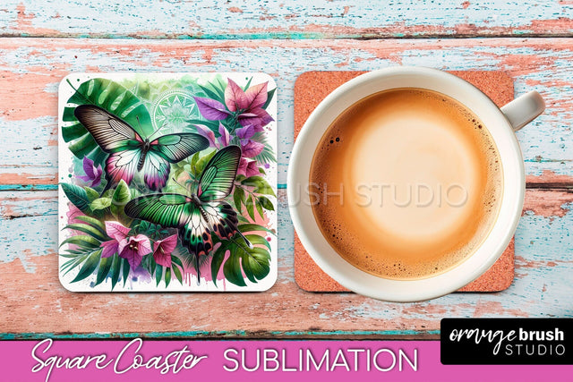 Butterfly Square Coaster Sublimation - Butterfly Coaster PNG Sublimation OrangeBrushStudio 