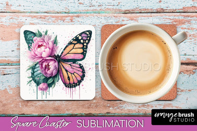 Butterfly Square Coaster Sublimation - Butterfly Coaster PNG Sublimation OrangeBrushStudio 