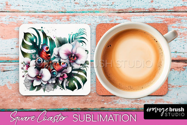 Butterfly Square Coaster Sublimation - Butterfly Coaster PNG Sublimation OrangeBrushStudio 