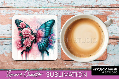 Butterfly Square Coaster Sublimation - Butterfly Coaster PNG Sublimation OrangeBrushStudio 