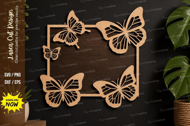 Butterfly Square Frame laser cut svg File SVG Regulrcrative 