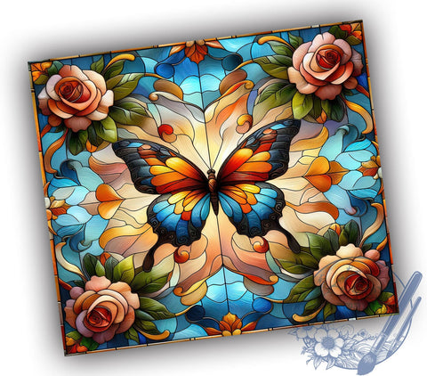 Butterfly Stained Glass Colorful 20oz Skinny Tumbler, Butterfly Glass Tumbler Png, Straight & Tapered Tumbler Wrap, Instant Digital Download Sublimation ToriDesigns 