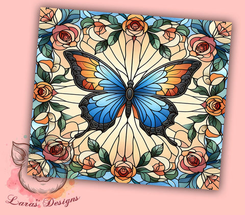 Butterfly Stained Glass Colorful 20oz Tumbler Png, Straight & Tapered Tumbler Png, Butterfly Glass Tumbler Png, Digital Download PNG Sublimation Lara' s Designs 