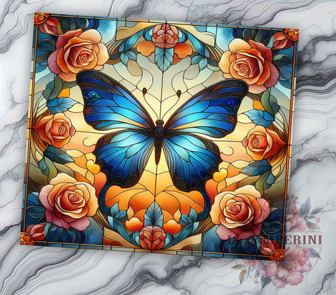 Butterfly Stained Glass Colorful 20oz Tumbler Wrap PNG, Butterfly Glass Tumbler Png, Straight & Tapered Tumbler Wrap, Instant Digital Download Sublimation Li Zamperini 