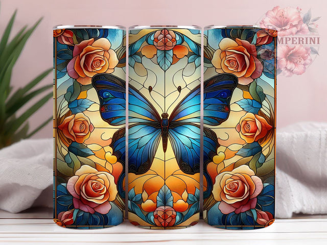 Butterfly Stained Glass Colorful 20oz Tumbler Wrap PNG, Butterfly Glass Tumbler Png, Straight & Tapered Tumbler Wrap, Instant Digital Download Sublimation Li Zamperini 