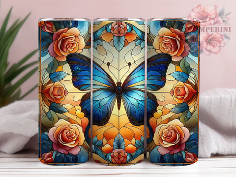 Butterfly Stained Glass Colorful 20oz Tumbler Wrap PNG, Butterfly Glass Tumbler Png, Straight & Tapered Tumbler Wrap, Instant Digital Download Sublimation Li Zamperini 