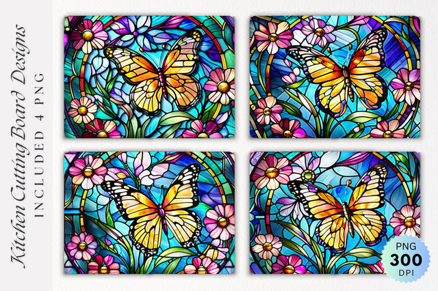 Butterfly stained glass Cutting Board PNG Design Sublimation Regulrcrative 