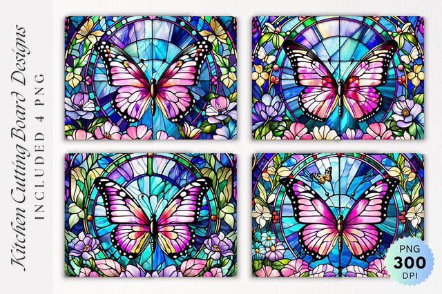 Butterfly stained glass Cutting Board PNG Design Sublimation Regulrcrative 