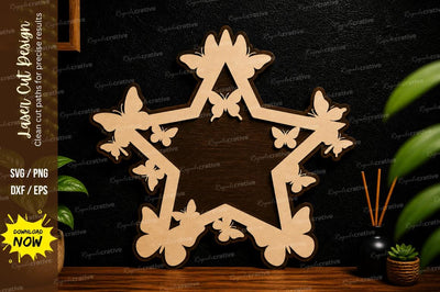 Butterfly Star Frame Laser Cut Decorative File SVG Regulrcrative 