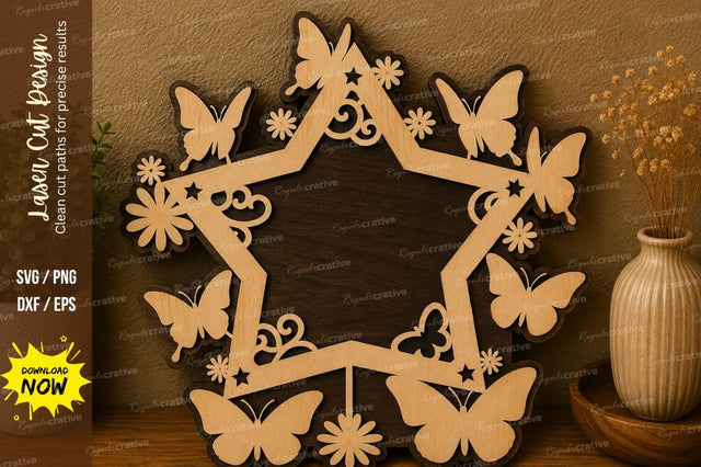 Butterfly Star Frame laser cut svg File SVG Regulrcrative 