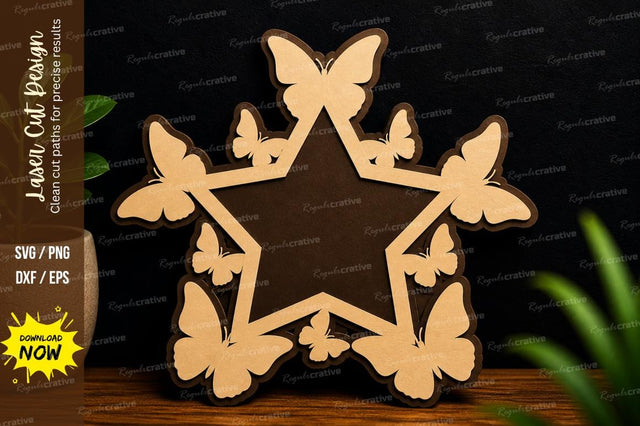Butterfly Star Frame Laser Cut SVG Regulrcrative 